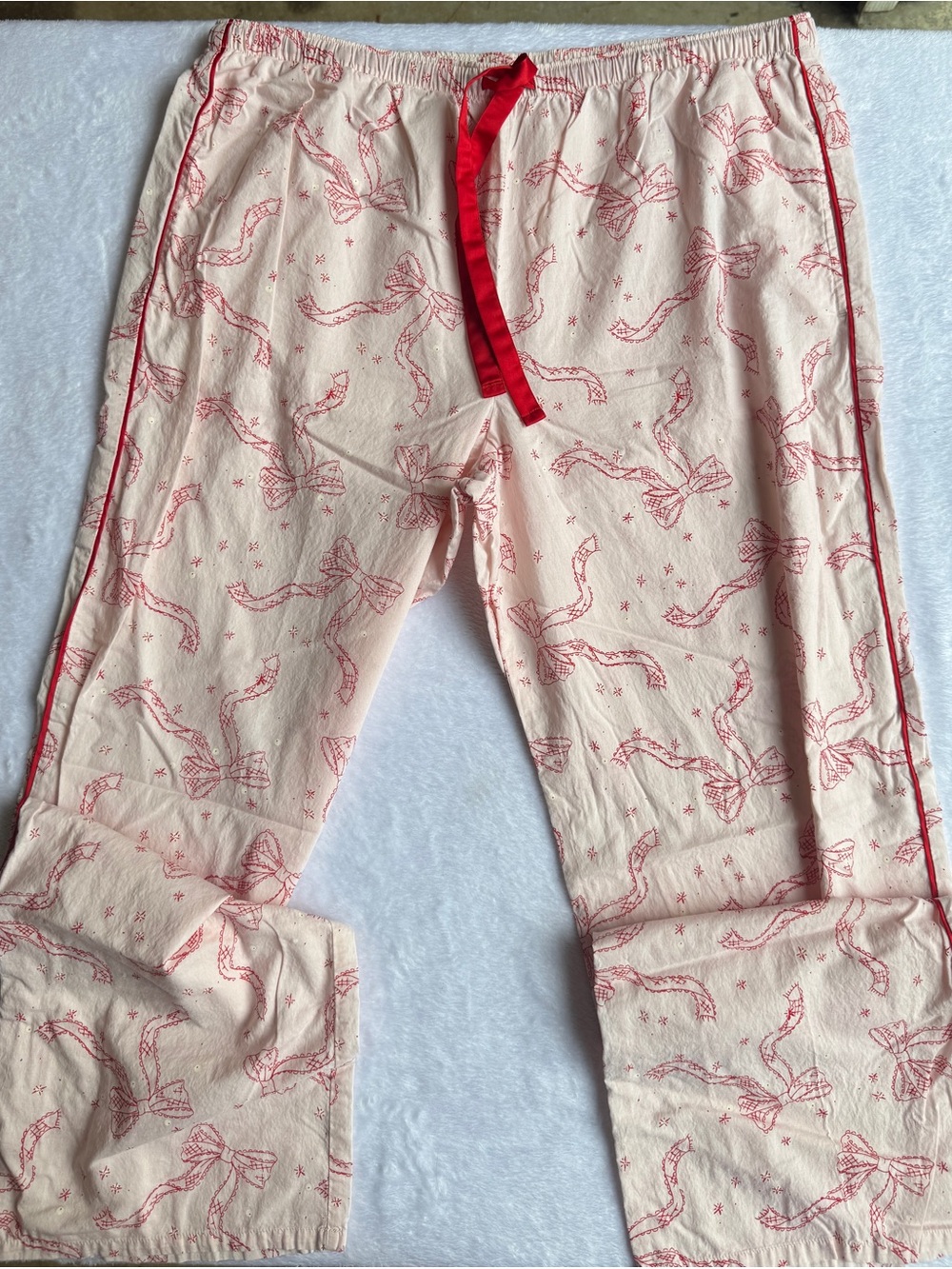 Victoria's Secret Pajama Pants L - Pink Red Bows Coquette Eyelet - Pajama Pants